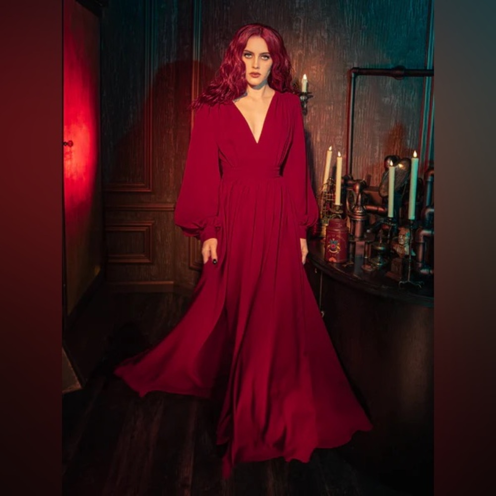 Belladonna Maxi Dress in Crimson Red, Size S - La Femme en Noir